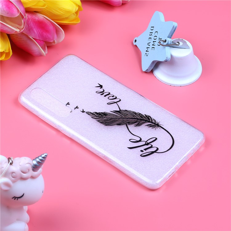 Embossment Pattern TPU Mobile Phone Case for Huawei P30 - Black Feather Pen-5