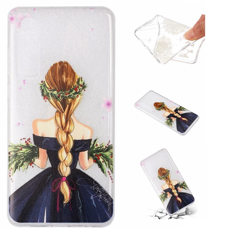 Embossment Pattern TPU Mobile Phone Cover for Huawei P30 - Charming Girl-1