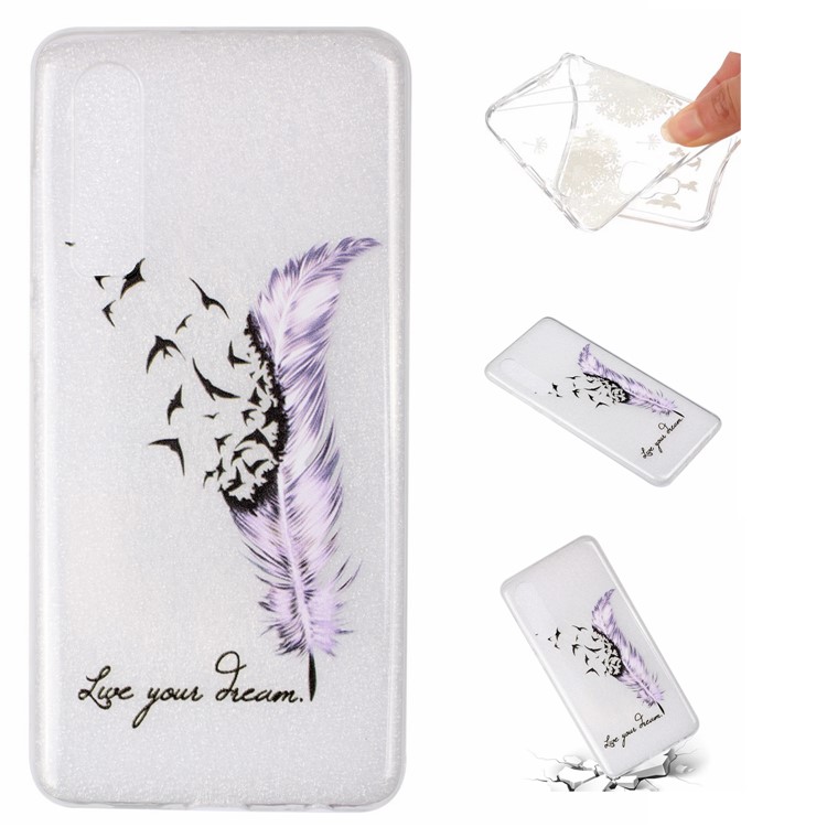 Embossment Pattern TPU Phone Casing for Huawei P30 - Purple Feather and Bird-1
