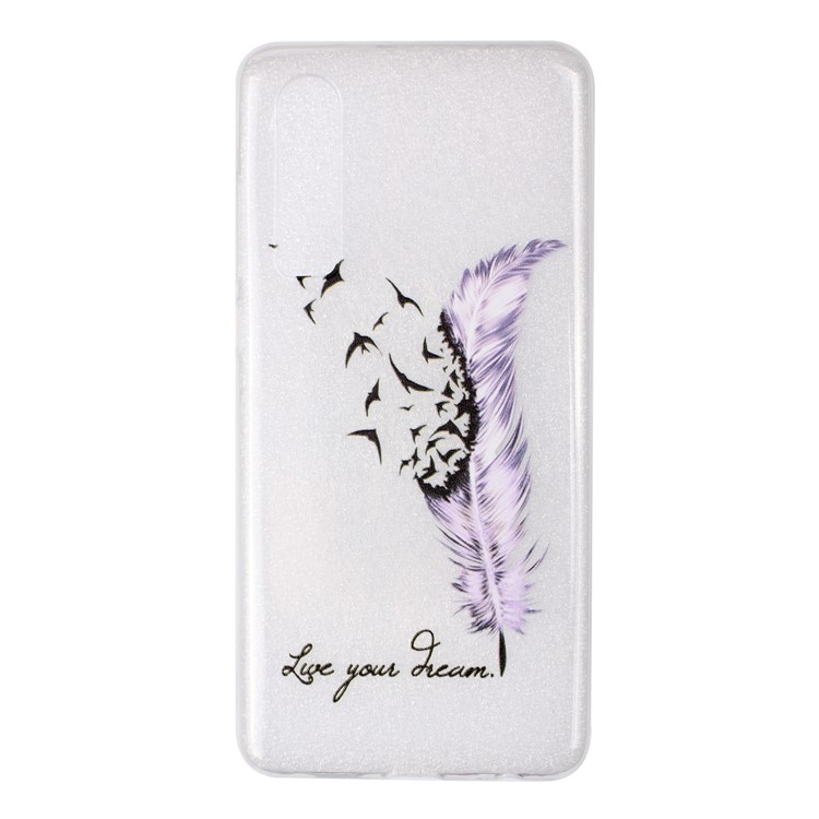 Embossment Pattern TPU Phone Casing for Huawei P30 - Purple Feather and Bird-2