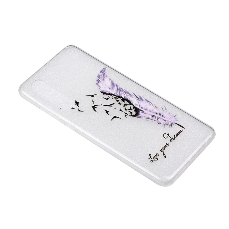 Embossment Pattern TPU Phone Casing for Huawei P30 - Purple Feather and Bird-3