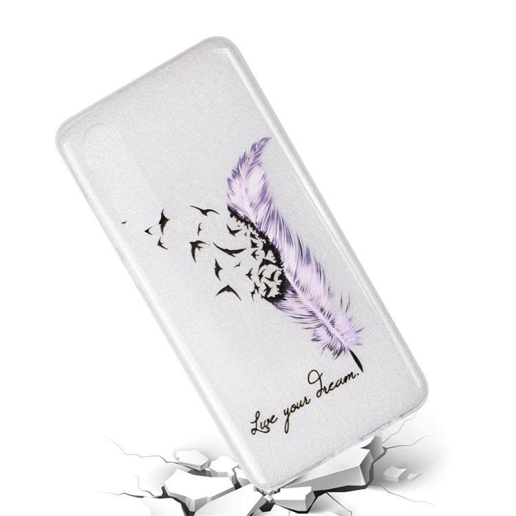 Embossment Pattern TPU Phone Casing for Huawei P30 - Purple Feather and Bird-4