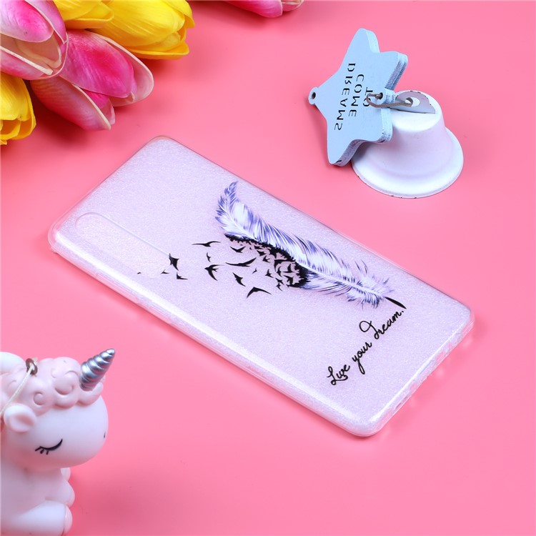 Embossment Pattern TPU Phone Casing for Huawei P30 - Purple Feather and Bird-5