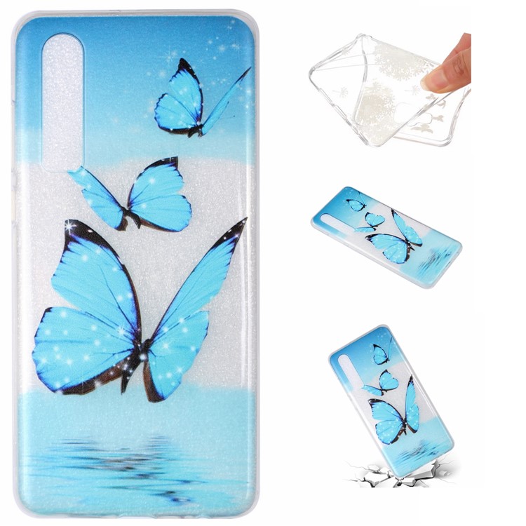 Embossment Pattern TPU Phone Cover Shell for Huawei P30 - Blue Butterfly-1
