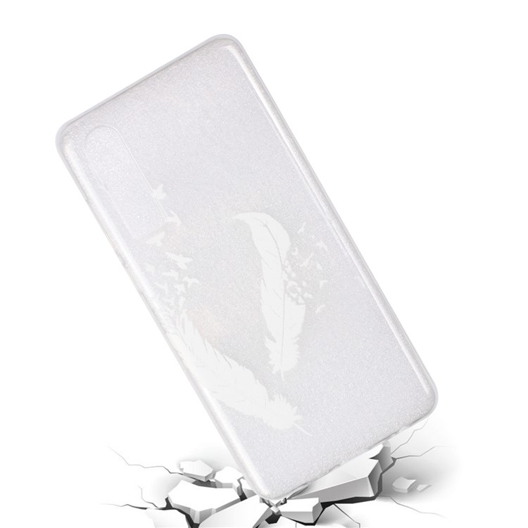 Embossment Pattern TPU Gel Case for Huawei P30 - White Feather and Bird-4