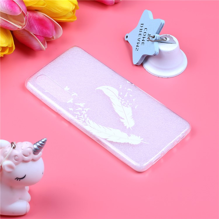 Embossment Pattern TPU Gel Case for Huawei P30 - White Feather and Bird-5