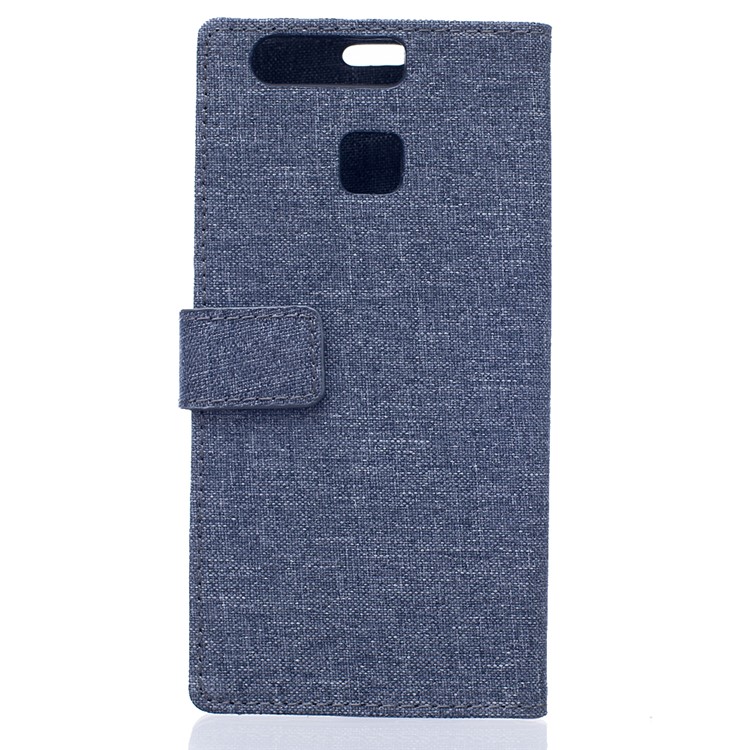 Linen Texture Leather Wallet Case for Huawei P9 - Dark Blue-2