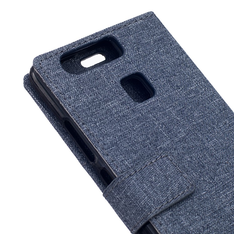 Linen Texture Leather Wallet Case for Huawei P9 - Dark Blue-5