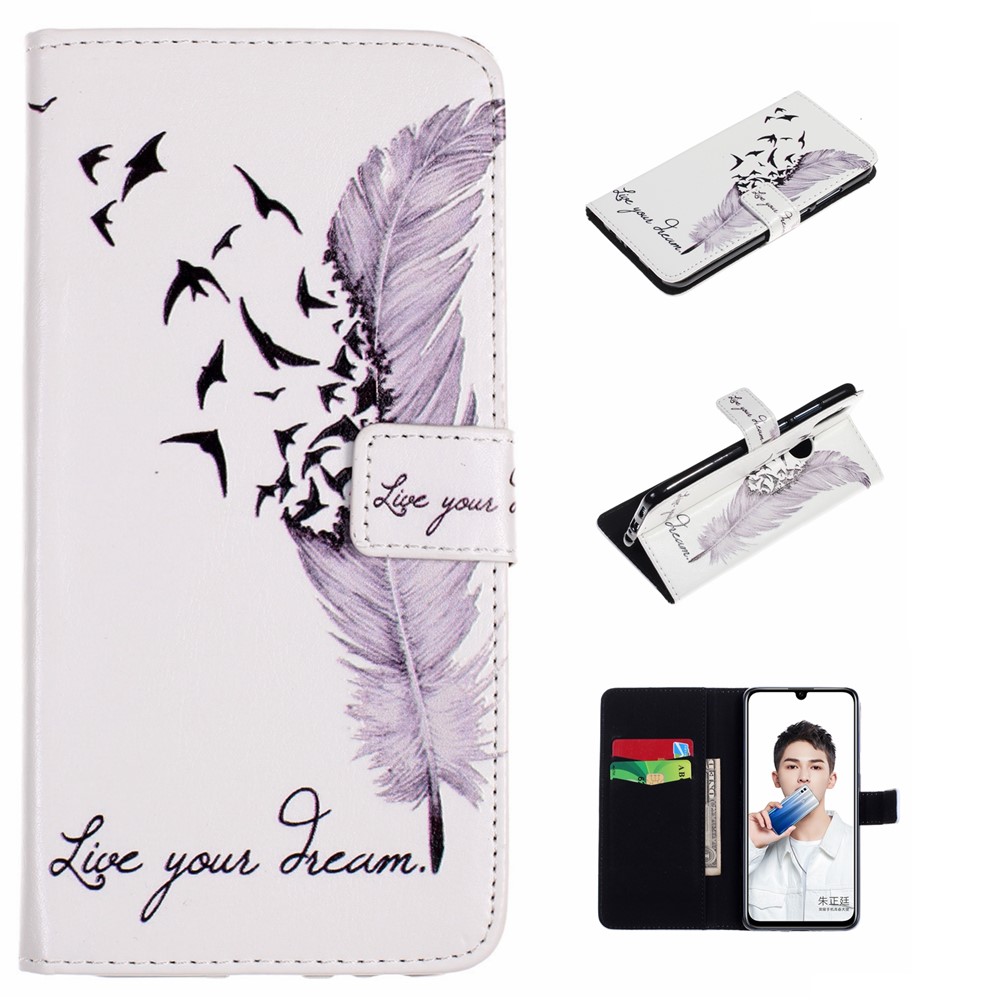 Embossment Patterned PU Leather Protective Shell for Huawei Honor 10 Lite - Feather-1
