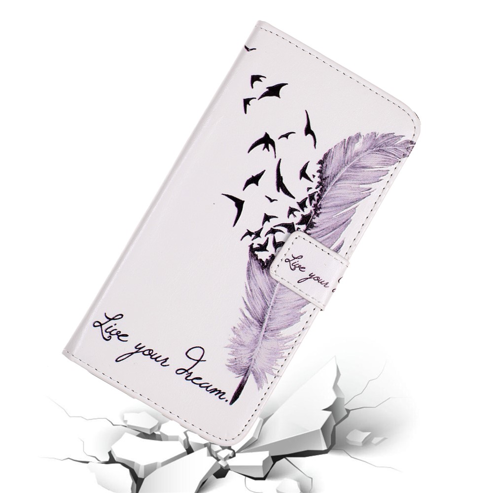 Embossment Patterned PU Leather Protective Shell for Huawei Honor 10 Lite - Feather-7