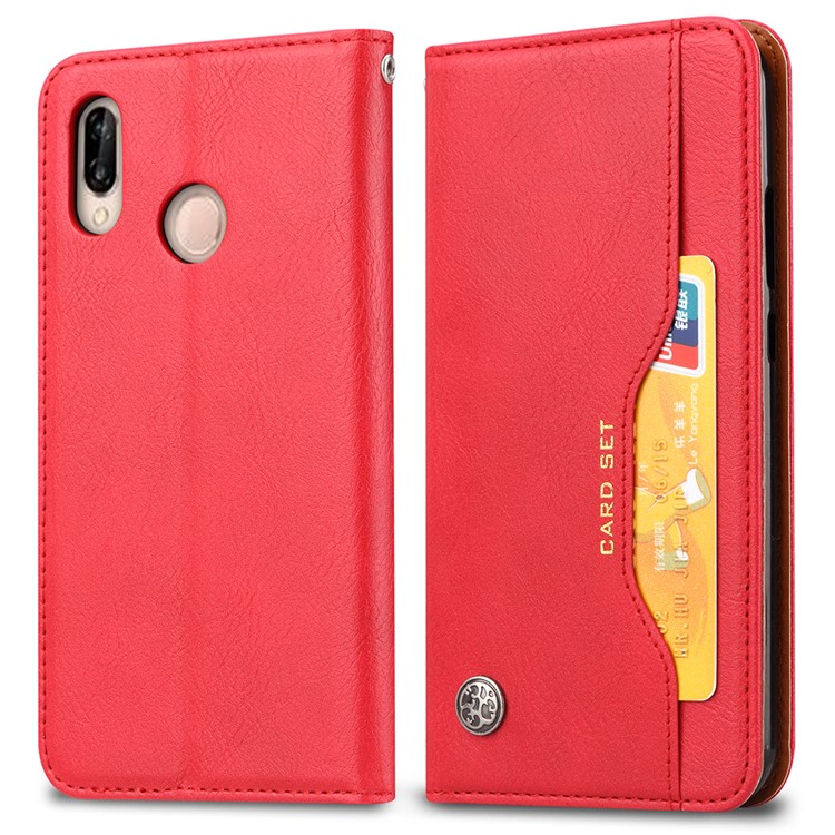 PU Leather Auto-absorbed Stand Wallet Phone Cover for Huawei Honor 10 Lite / P Smart (2019) - Red-2