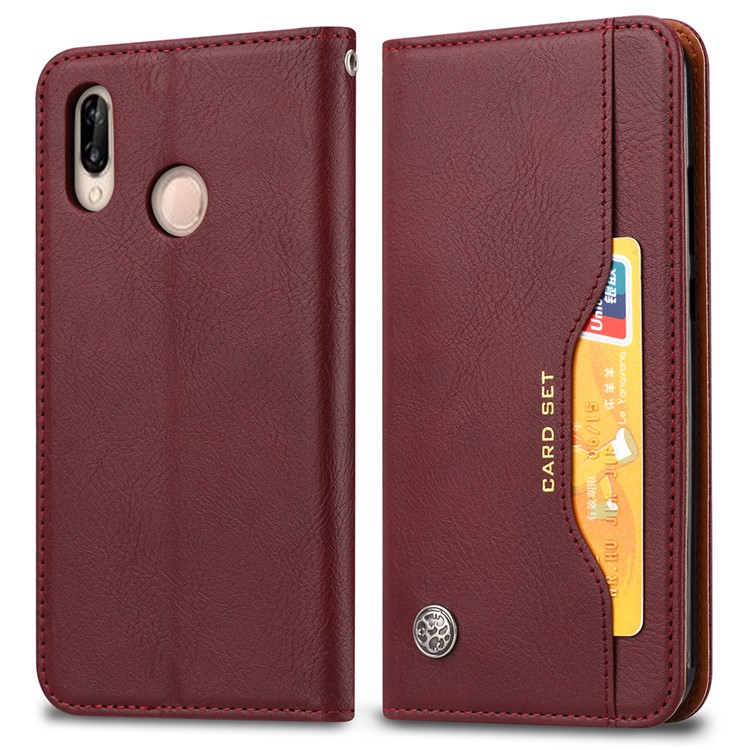 PU Cheela Auto-absorvido Stand Wallet Phone Shell Para Huawei Honor 10 Lite / P Smart (2019) - Vinho Vermelho