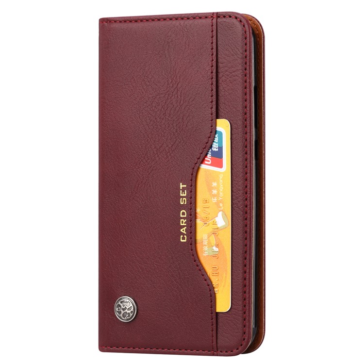 PU Leather Auto-absorbido de la Billetera de la Billetera Para Huawei Honor 10 Lite / P Smart (2019) - Vino Rojo