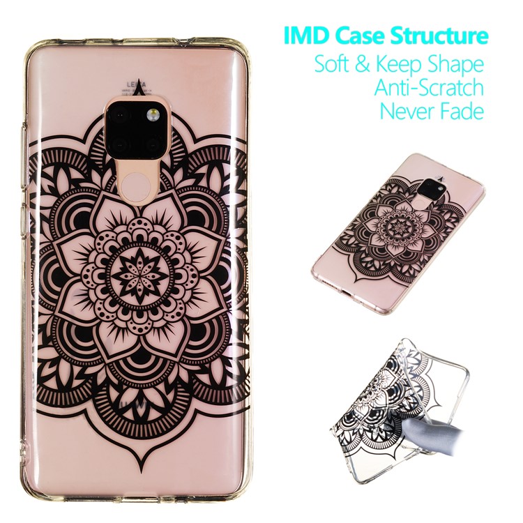 For Huawei Mate 20 Patterned IMD Soft TPU Gel Cover - Black Mandala-1