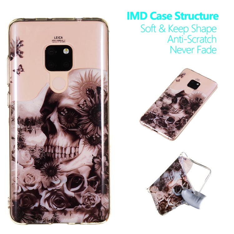For Huawei Mate 20 Patterned IMD Soft TPU Gel Back Case - Sugar Skull-1