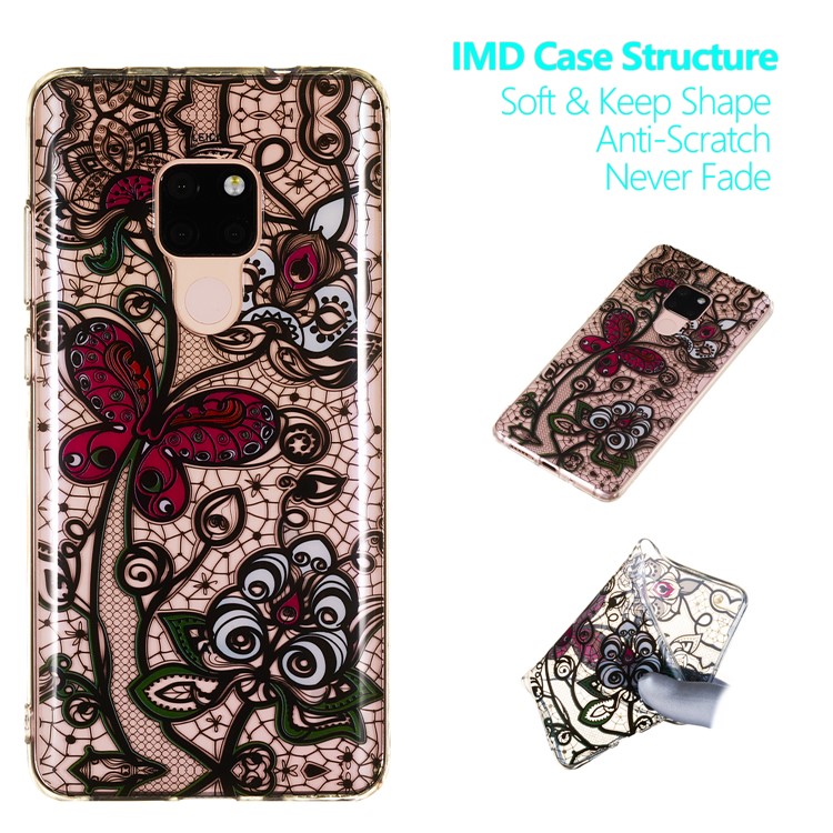For Huawei Mate 20 Patterned IMD Soft TPU Gel Protection Casing - Lace Flower and Butterfly-1