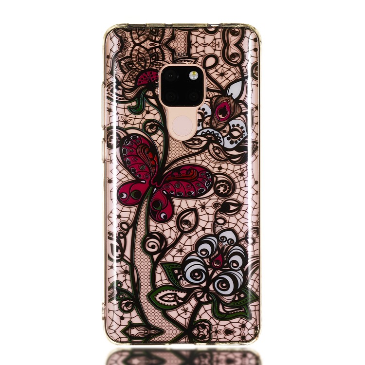 For Huawei Mate 20 Patterned IMD Soft TPU Gel Protection Casing - Lace Flower and Butterfly-2