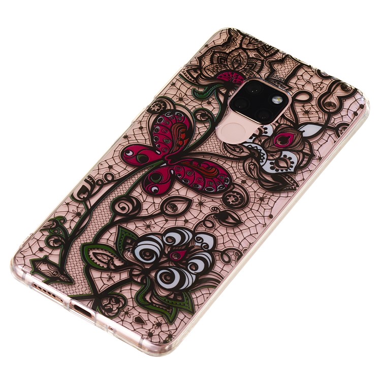 For Huawei Mate 20 Patterned IMD Soft TPU Gel Protection Casing - Lace Flower and Butterfly-3