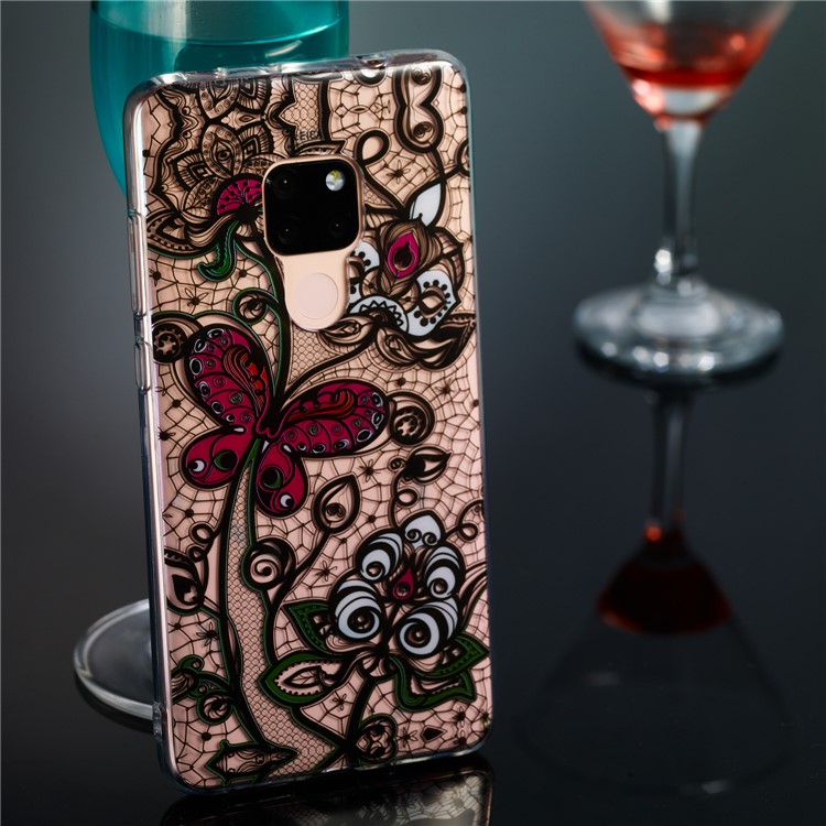 For Huawei Mate 20 Patterned IMD Soft TPU Gel Protection Casing - Lace Flower and Butterfly-5