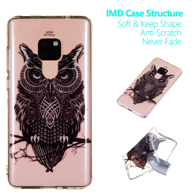 For Huawei Mate 20 Patterned IMD Soft TPl Cell Phone Cover - Owl on the Branch-1