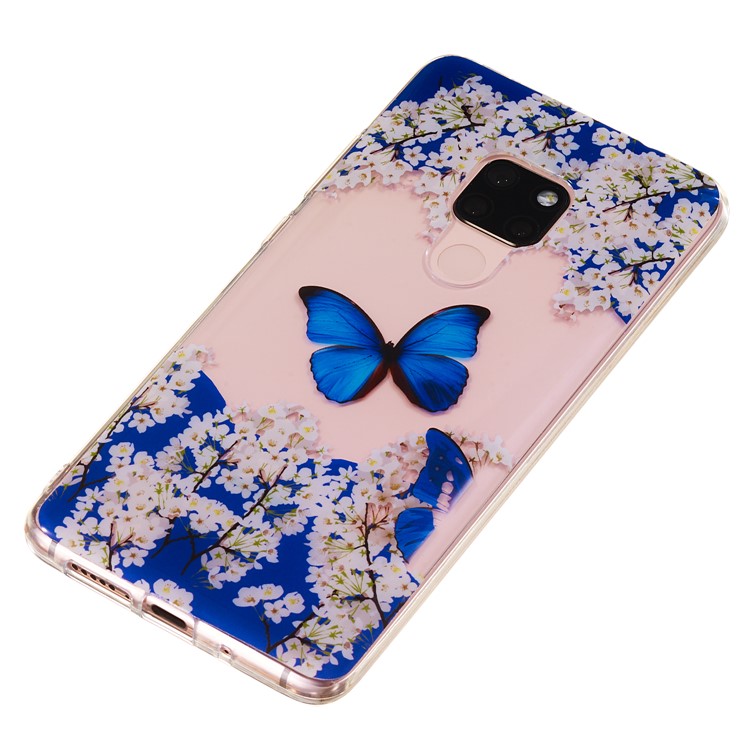 For Huawei Mate 20 Patterned IMD Soft TPU Mobile Phone Case - White Flower and Blue Butterfly-3