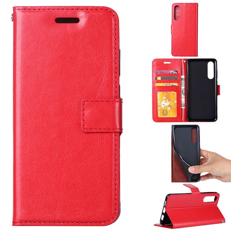Crazy Horse Texture Wallet Stand Leather Phone Shell for Huawei P30 - Red-1