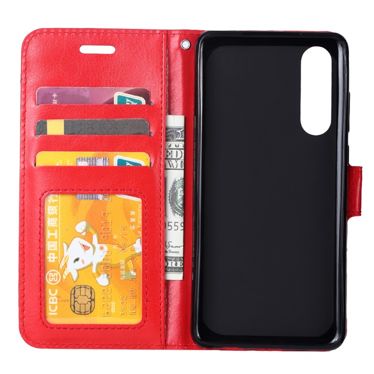 Crazy Horse Texture Wallet Stand Leather Phone Shell for Huawei P30 - Red-4