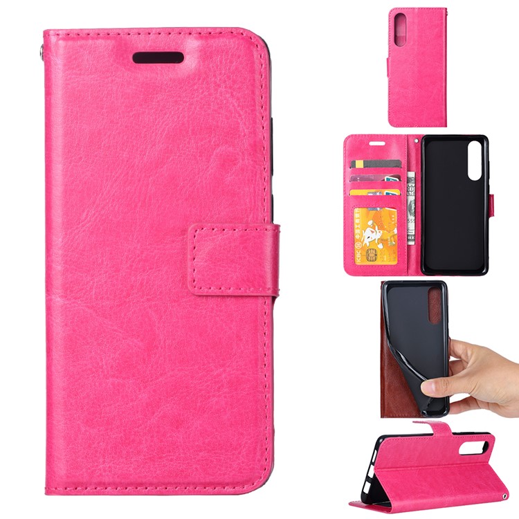 Cavalo Louco Textura Carteira Suporte De Couro Caso De Telefone Celular Para Huawei P30 - Rosa-1