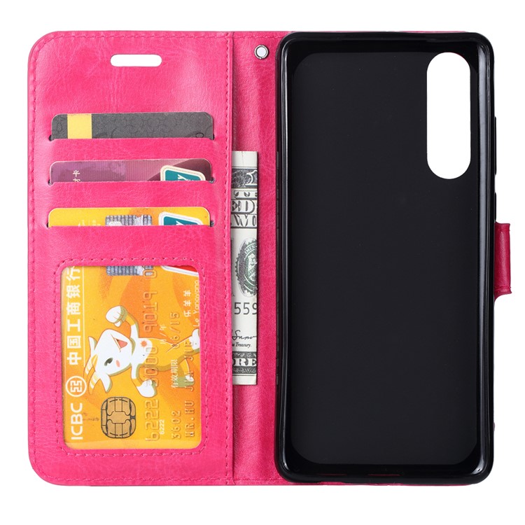 Cavalo Louco Textura Carteira Suporte De Couro Caso De Telefone Celular Para Huawei P30 - Rosa-4