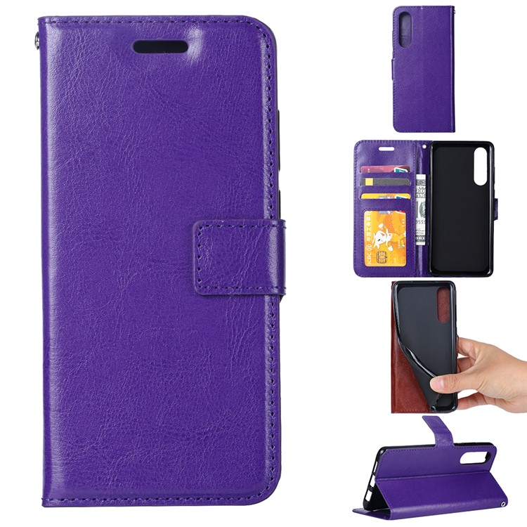 Crazy Horse Texture Wallet Stand Leather Flip Case for Huawei P30 - Purple-1