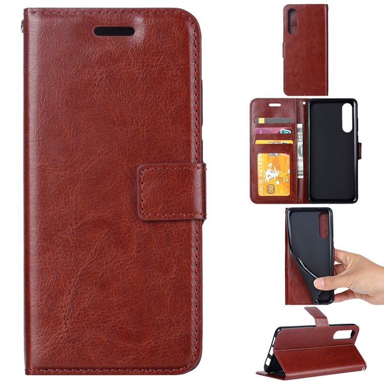 Crazy Horse Texture Wallet Stand Leather Protective Shell for Huawei P30 - Brown-1