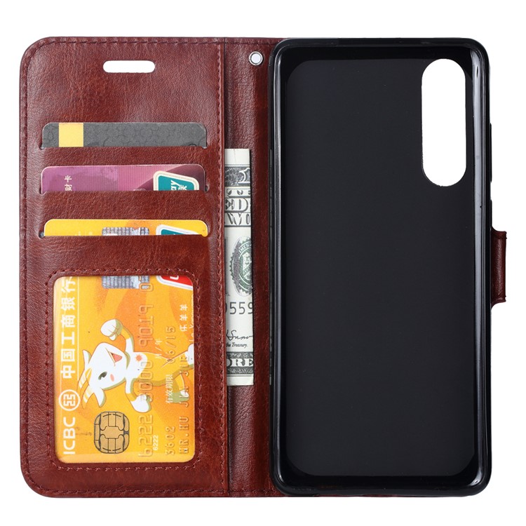 Crazy Horse Texture Wallet Stand Leather Protective Shell for Huawei P30 - Brown-4
