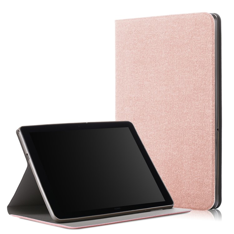 Cloth Coated Leather Stand Flip Shell for Huawei MediaPad T5 10 / Honor Pad 5 10.1 inch / Enjoy Pad 10.1 inch - Rose Gold-1