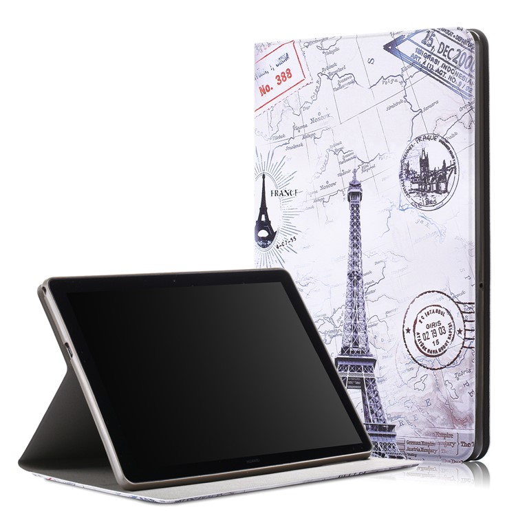 Pattern Printing PU Leather Protection Cover for Huawei MediaPad T5 10 / Honor Pad 5 10.1 inch / Enjoy Pad 10.1 inch - Eiffel Tower and Map-1