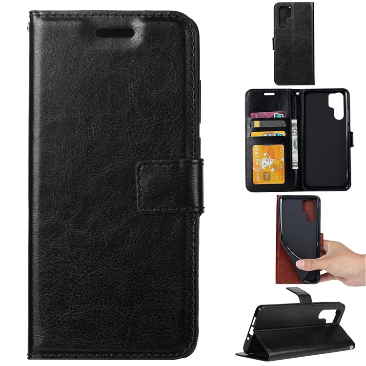 Crazy Horse Texture Wallet Stand Leather Phone Case for Huawei P30 Pro - Black-1