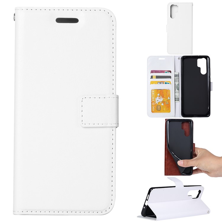 Crazy Horse Texture Wallet Stand Leather Phone Cover for Huawei P30 Pro - White-1