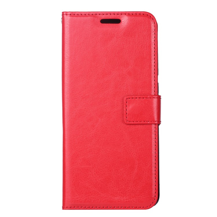 Cáscara Del Teléfono Del Cuero Del Soporte De La Cartera De La Textura Del Caballo Loco Para Huawei P30 Favorable - Rojo-2