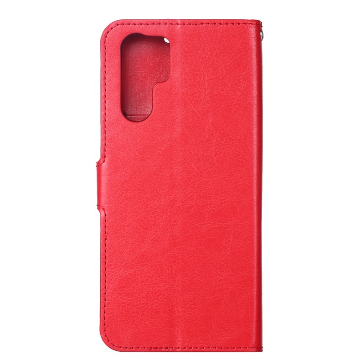 Cáscara Del Teléfono Del Cuero Del Soporte De La Cartera De La Textura Del Caballo Loco Para Huawei P30 Favorable - Rojo-3