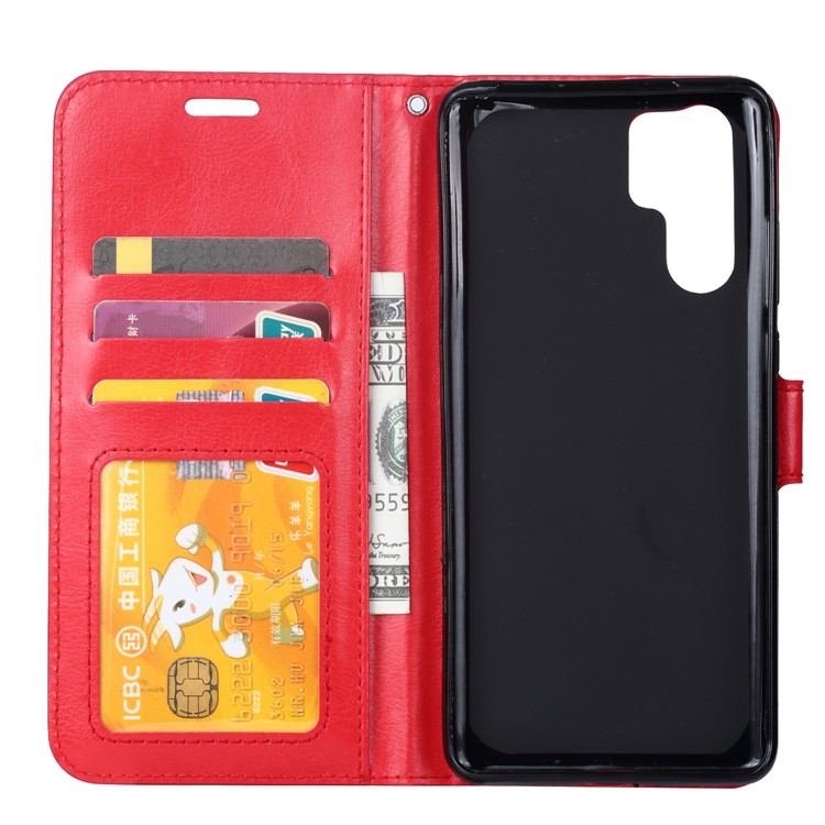 Cáscara Del Teléfono Del Cuero Del Soporte De La Cartera De La Textura Del Caballo Loco Para Huawei P30 Favorable - Rojo-4