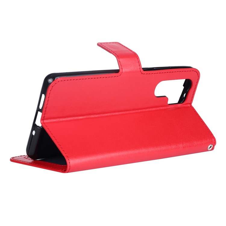 Cáscara Del Teléfono Del Cuero Del Soporte De La Cartera De La Textura Del Caballo Loco Para Huawei P30 Favorable - Rojo-5