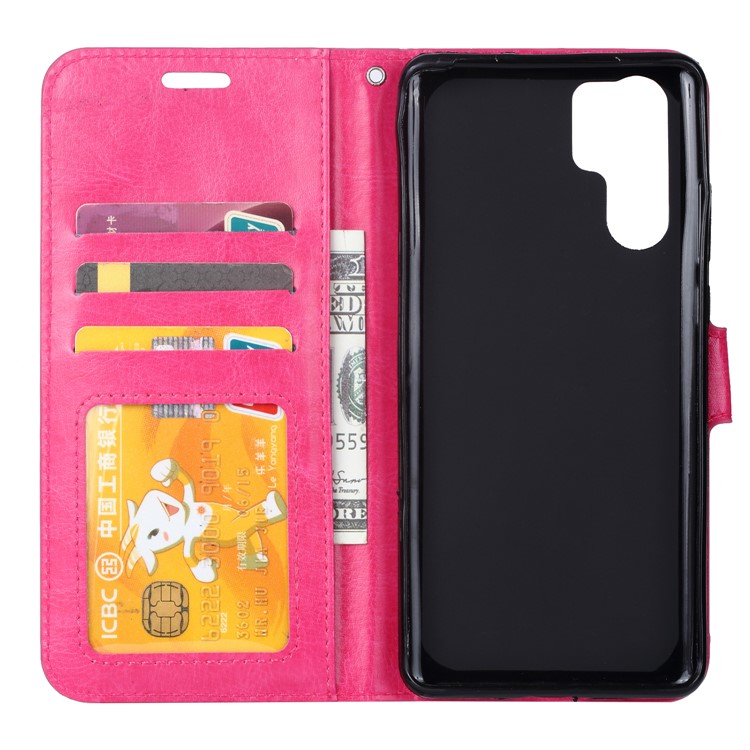 Crazy Horse Texture Stand Stand in Pelle Flip Casing Per Huawei P30 Pro - Rosa