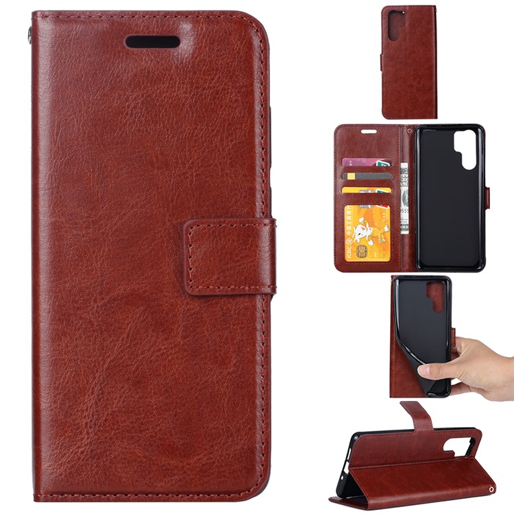 Cavalo Louco Textura Carteira Suporte De Couro Caso De Telefone Celular Para Huawei P30 Pro - Castanho-1