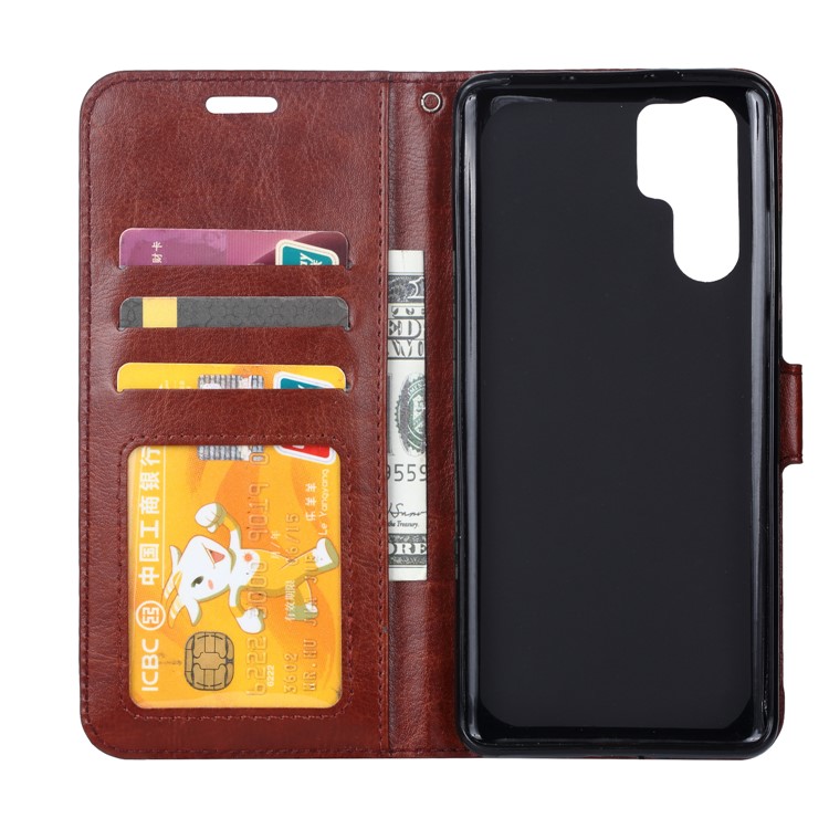 Cavalo Louco Textura Carteira Suporte De Couro Caso De Telefone Celular Para Huawei P30 Pro - Castanho-4