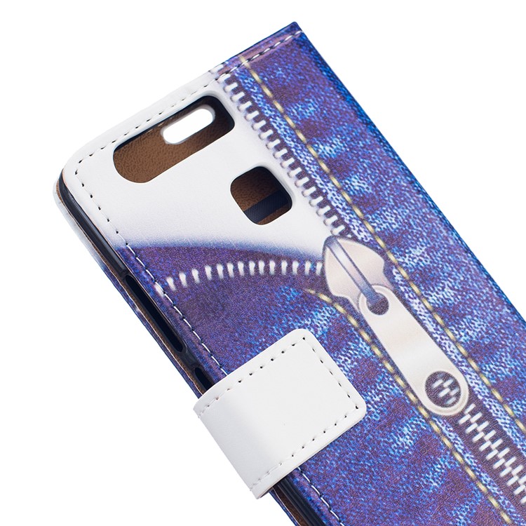 PU Leather Card Holder Case for Huawei P9 - Jeans Metal Zipper-3