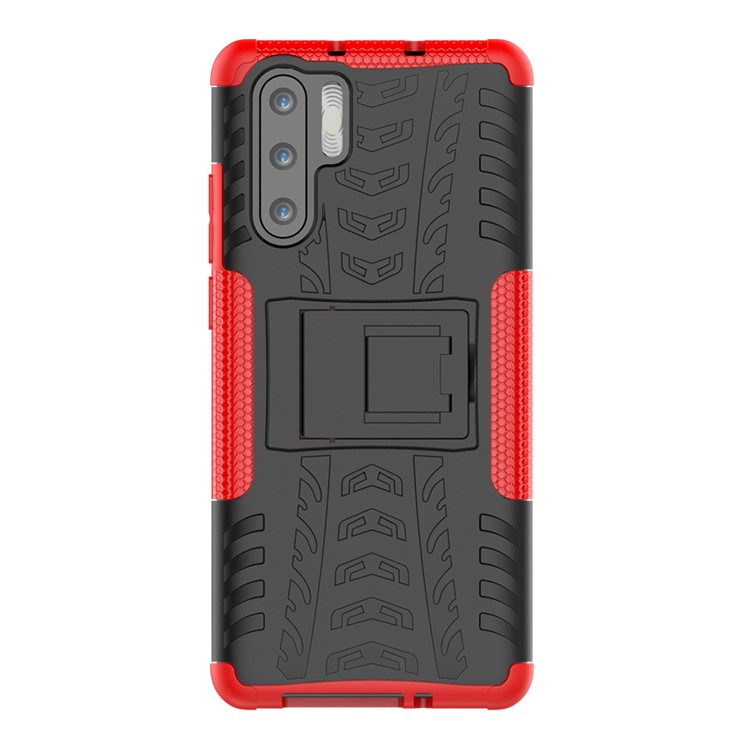 Custodia Ibrida Antiscivolo Per PC + TPU Con Cavalletto Per Huawei P30 Pro - Rosso-3