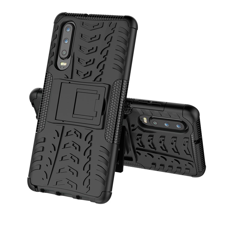 Case Híbrida Anti-slip PC + TPU Com Kickstand Para Huawei P30 - Preto