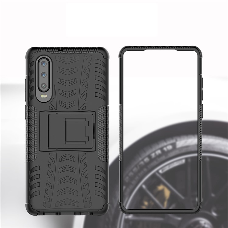 Anti-slip PC + TPU Hybrid Case with Kickstand for Huawei P30 - Black-9