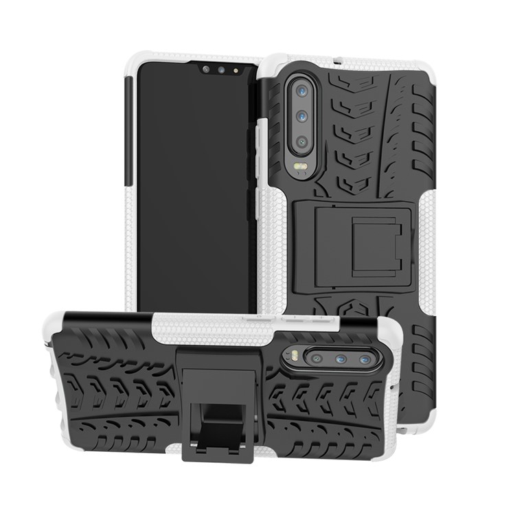 Anti-slip PC + TPU Hybrid Cover with Kickstand for Huawei P30 - White-1