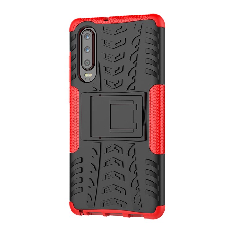 Anti-slip PC + TPU Hybrid Shell with Kickstand for Huawei P30 - Red-5