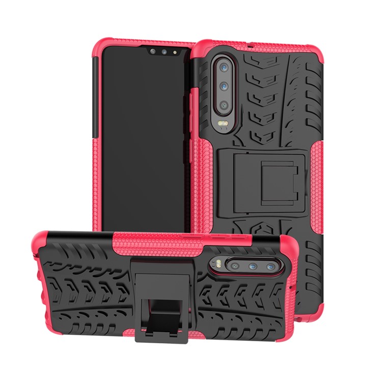 Anti-slip PC + TPU Hybrid Case Cover with Kickstand for Huawei P30 - Rose-1